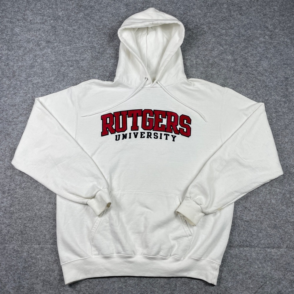 Rutgers University Hoodie Mens Large White Champion Scarlet Knights Sweatshirt